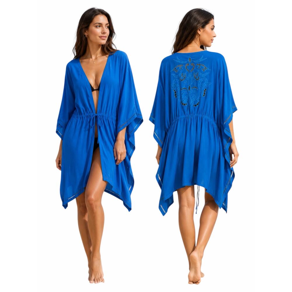 City Chic Sun Lover Swim Coverup Kaftan Embroidery Blue Size L/2X
